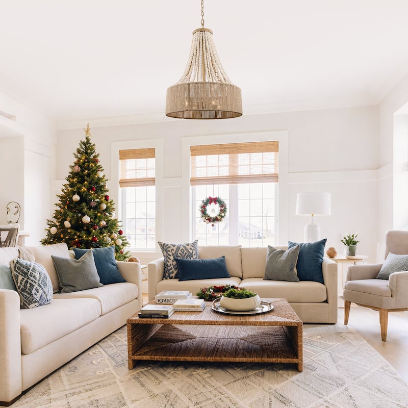 4-Light Bohemian Woven Hemp Rope Wood Beads Empire Chandelier