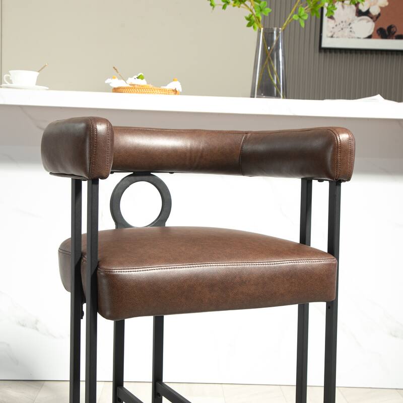 Bar Stools Set of 2, Upholstered Counter Height Stools with Back, Kitchen Island Chairs with Footrest and Metal Frame