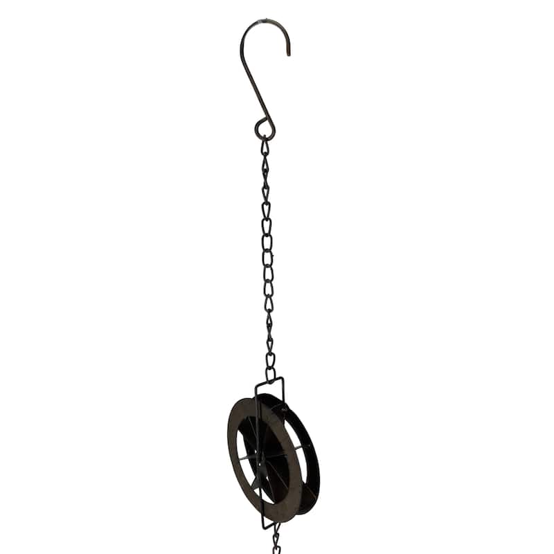 78-Inch Metal Rain Chain - 6 Water Wheels & Weighted Bell, Rustic - 4 X 78 X 1 inches