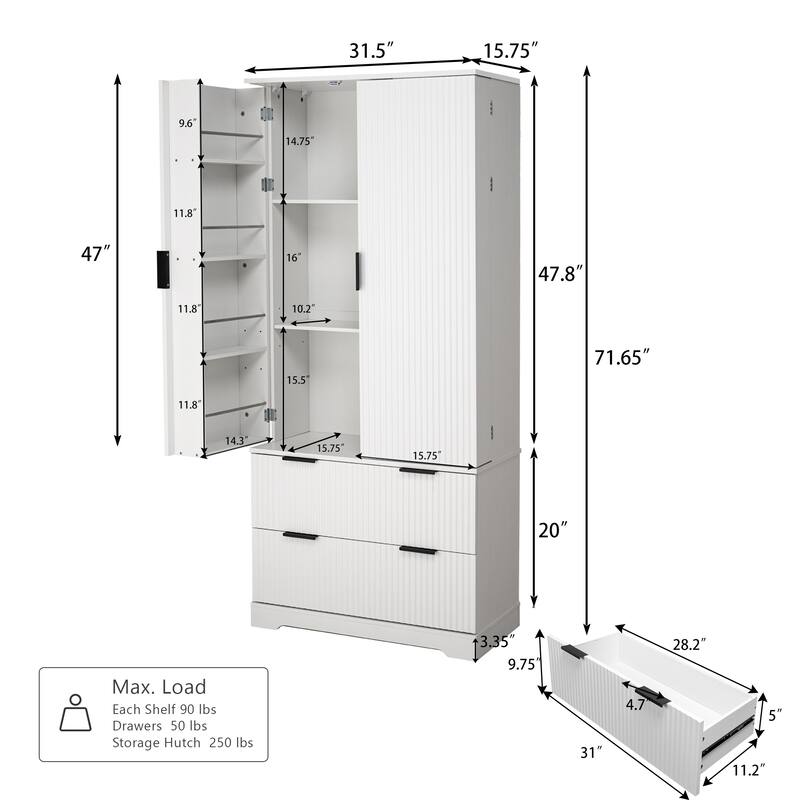 Farmhouse Pantry Storage with 2 Large Drawers, Tall Pantry Storage Cabinet with 8 Door Spice Rack, Freestanding Cupboard Cabinet