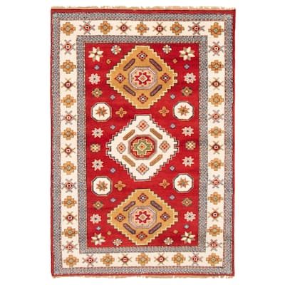 ECARPETGALLERY Hand-knotted Royal Kazak Red Wool Rug - 5'4 x 7'9