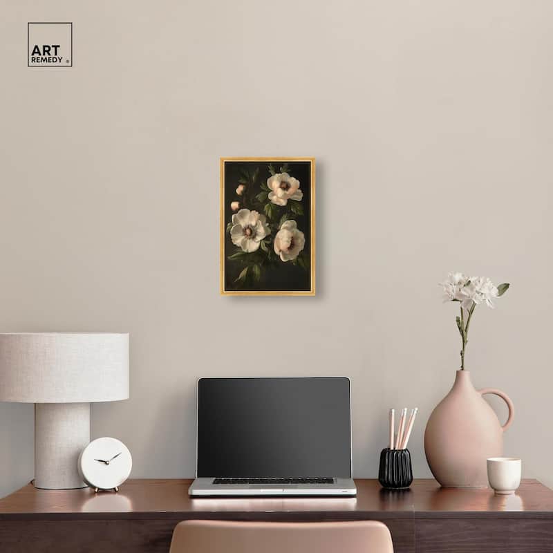 White Peonies in Dark I Canvas by Art Remedy