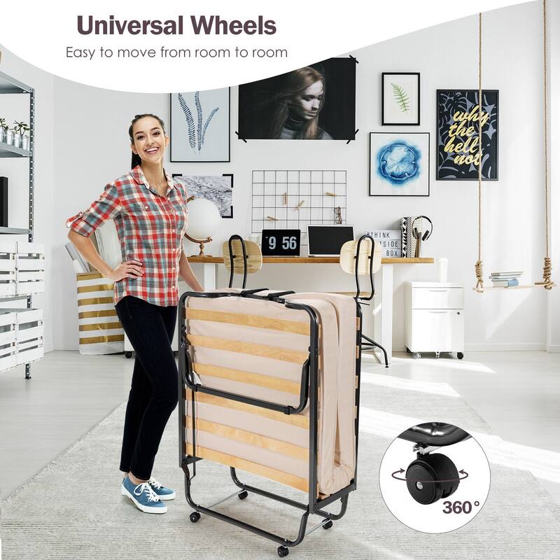 Rollaway Folding Bed with Memory Foam Mattress and Dust-Proof Bag