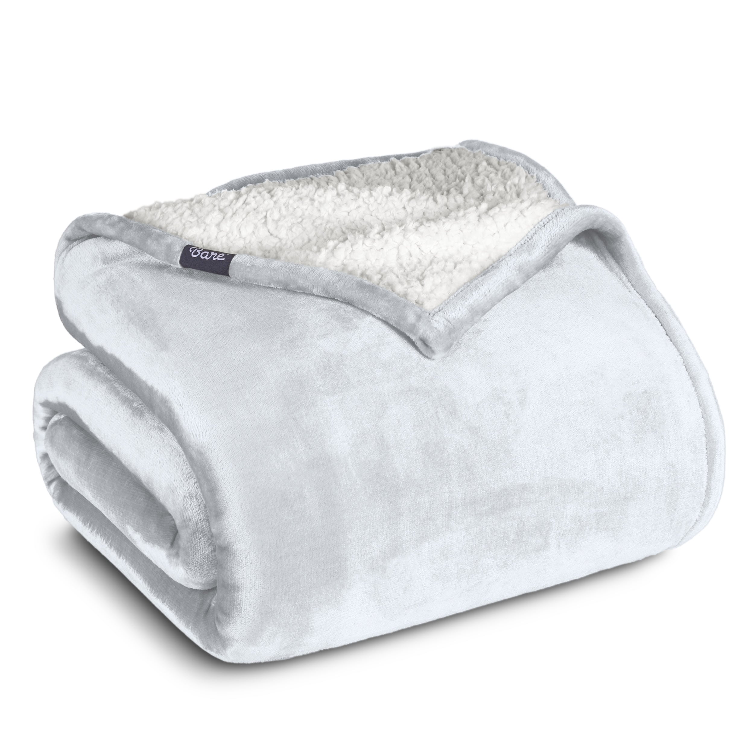 Bare Home Sherpa Fleece Blanket Reversible Plush Bed Blanket Full Queen White
