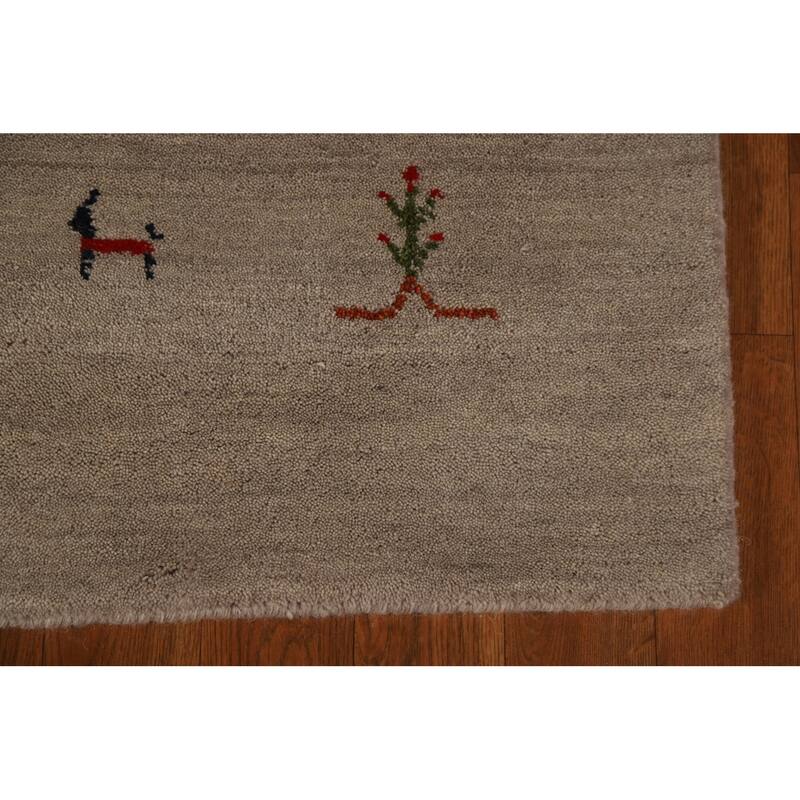 Tribal Gabbeh Area Rug Hand-Knotted Beige Oriental Wool Carpet - 5'7" x 7'10"