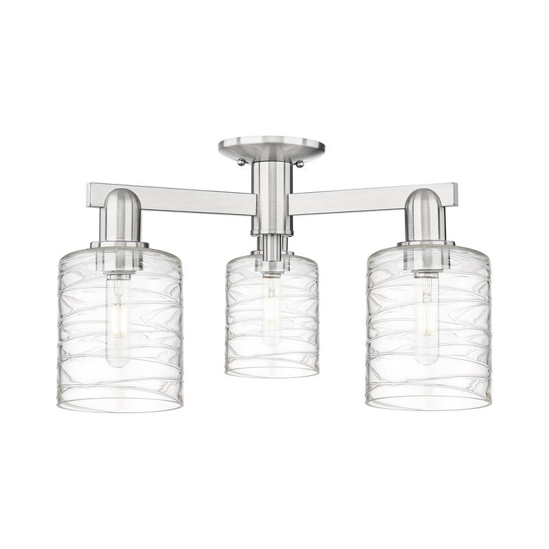 Innovations Lighting 716-3F-11-23 Cobbleskill Semi-Flush Cobbleskill 3 - Brushed Satin Nickel / Deco Swirl
