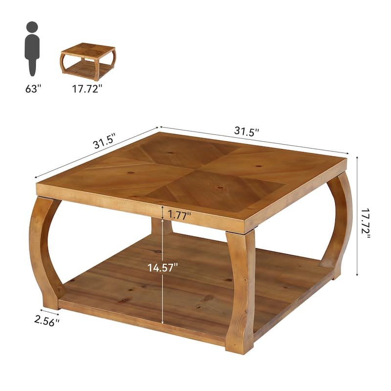 31.49“ Square Solid Wood Coffee Table For Living Room