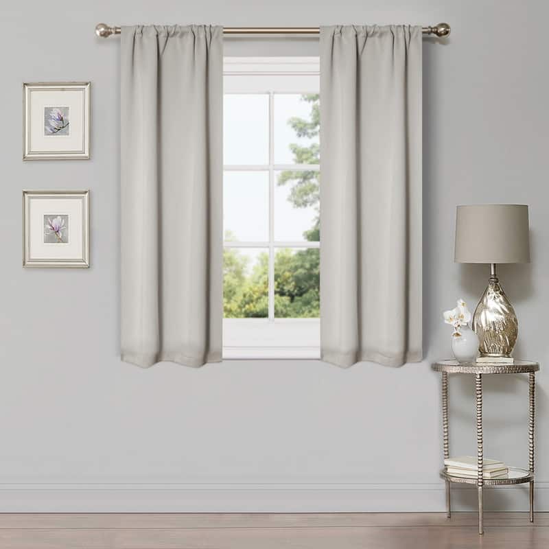 Superior Modern Solid Washable Room Darkening Curtains, Set of 2 Panels - 4PC- 26" x 63" - Chrome