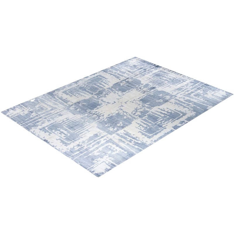 Modern One-of-a-Kind Hand-Knotted Area Rug - Gray, 9' 1" x 12' 2" - 9' 1" x 12' 2"