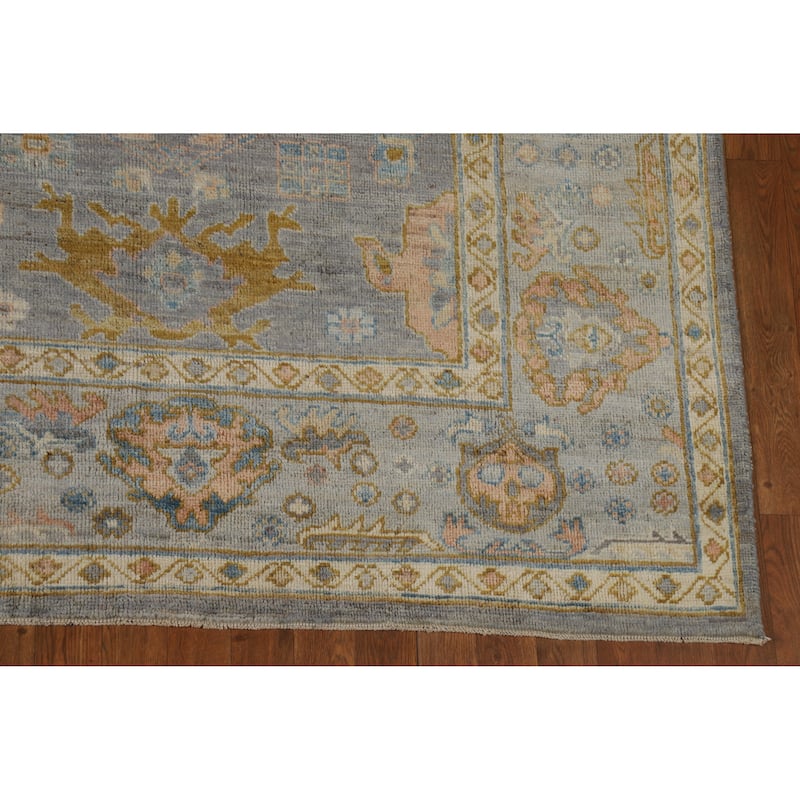 Hand Knotted Oriental 100% Wool Carpet Transitional All-Over Navy Blue & Blues Oushak Area Rug - 9' 11'' X 8' 1''