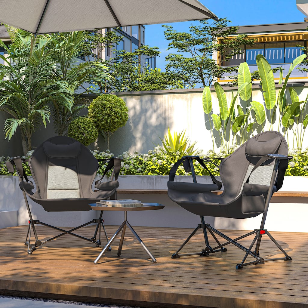 Grey 400D Oxford Fabric Metal Foldable Hammock Chair Set of 2 with Accessories - 34.6" W x 36.2" D x 40.9" H