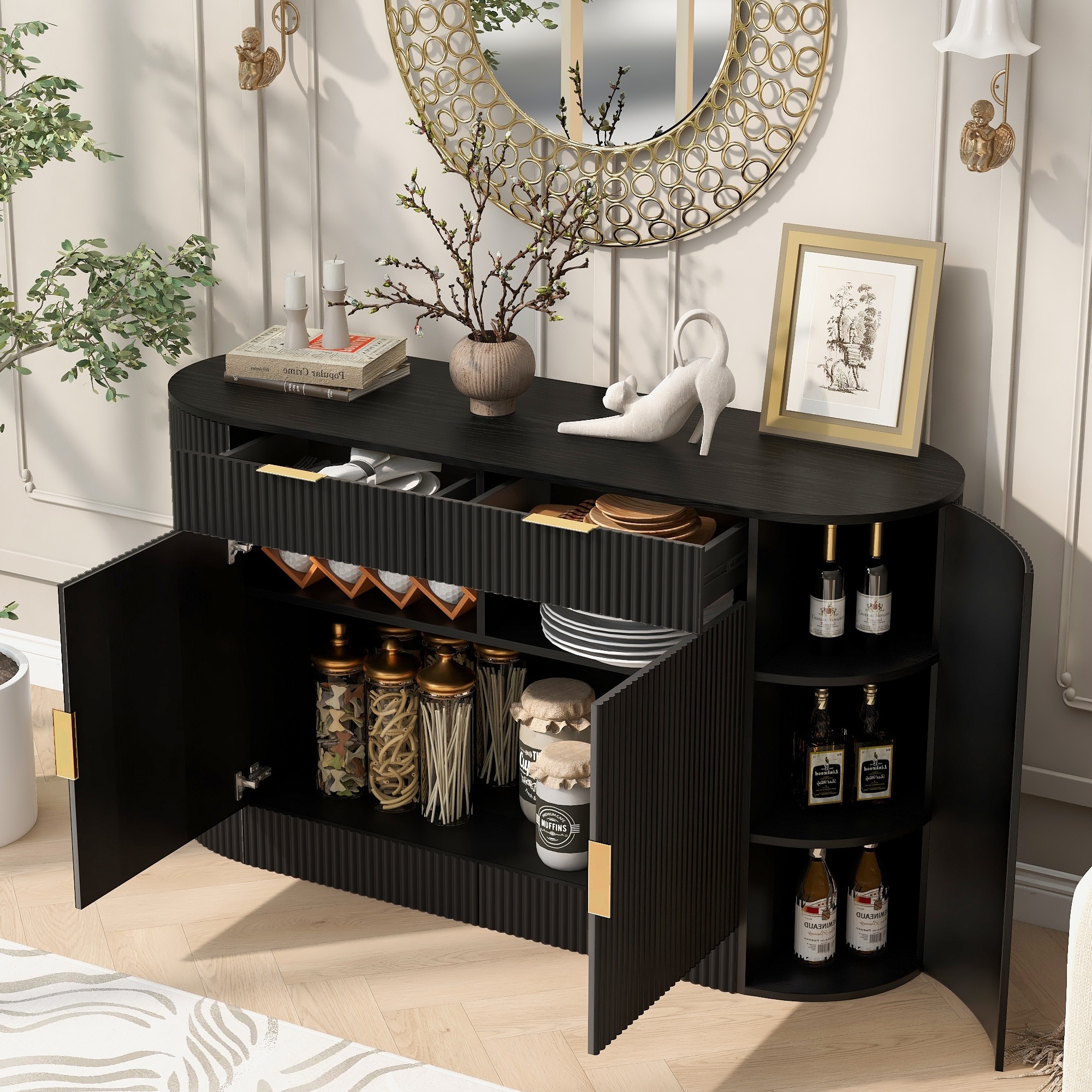 55" Modern Storage Cabinet with 2 Doors and 2 Drawers