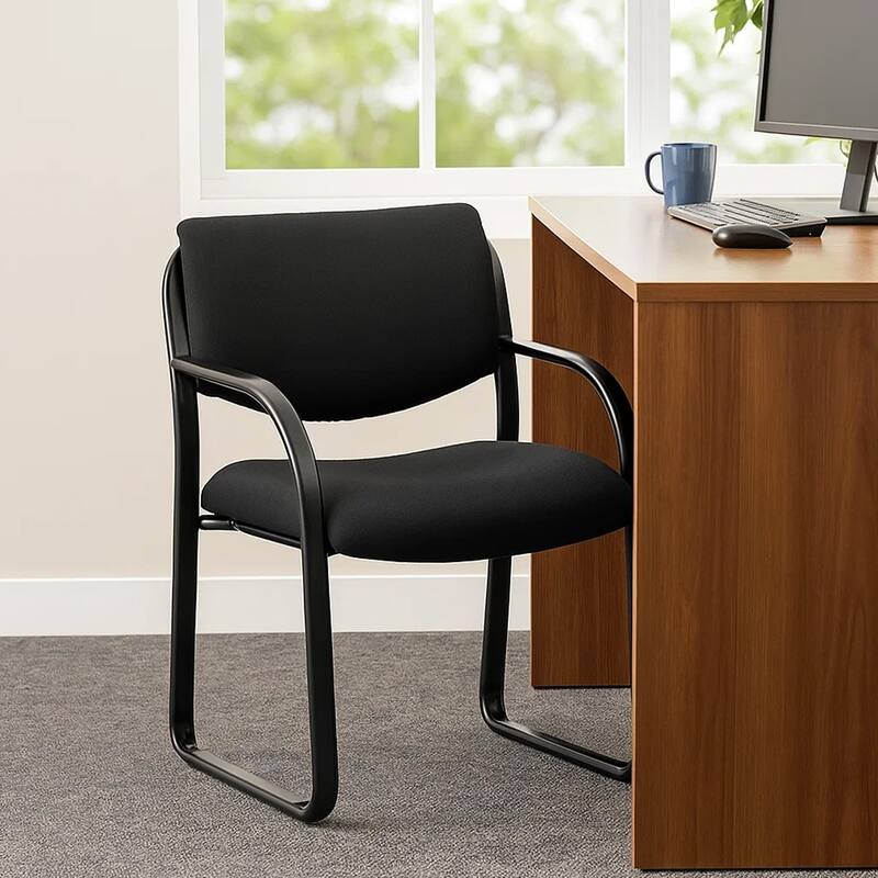 Kris Guest Armchair with Sled Base, Steel, Black Performance Polyester