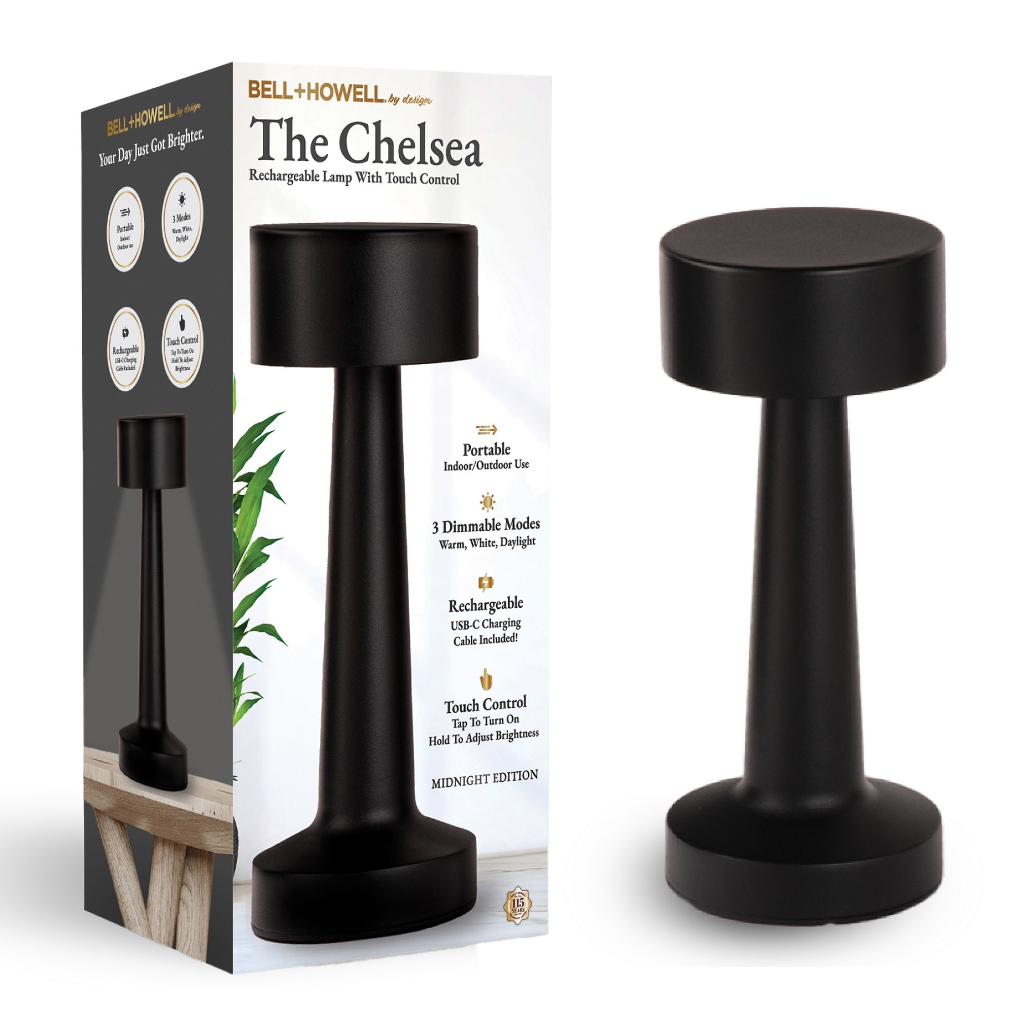 Bell + Howell Chelsea Table Lamp Small Cordless Touch LED Rechargeable