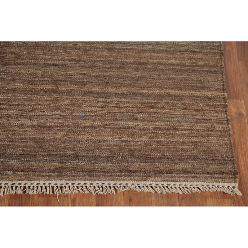 Hand-Woven Brown Kilim Persian Vintage Rug Hand-Knotted Wool Carpet - 5'2"x 6'7"