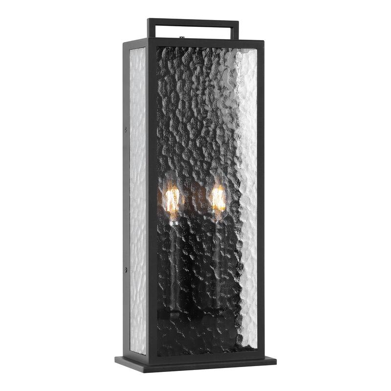20in LED Outdoor Wall Light Dusk to Dawn Black Outside Wall Mount Lamp - Large - Large - Black with Hammered Glass Shade