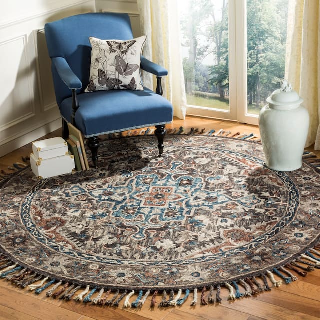 SAFAVIEH Handmade Aspen Lilian Boho Tribal Wool Rug - 7' x 7' Round - Charcoal/Light Brown