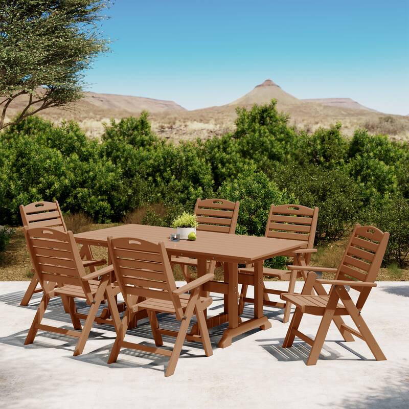 Laguna 7-Piece Rectangular Table Folding Highback Chair Dining Set