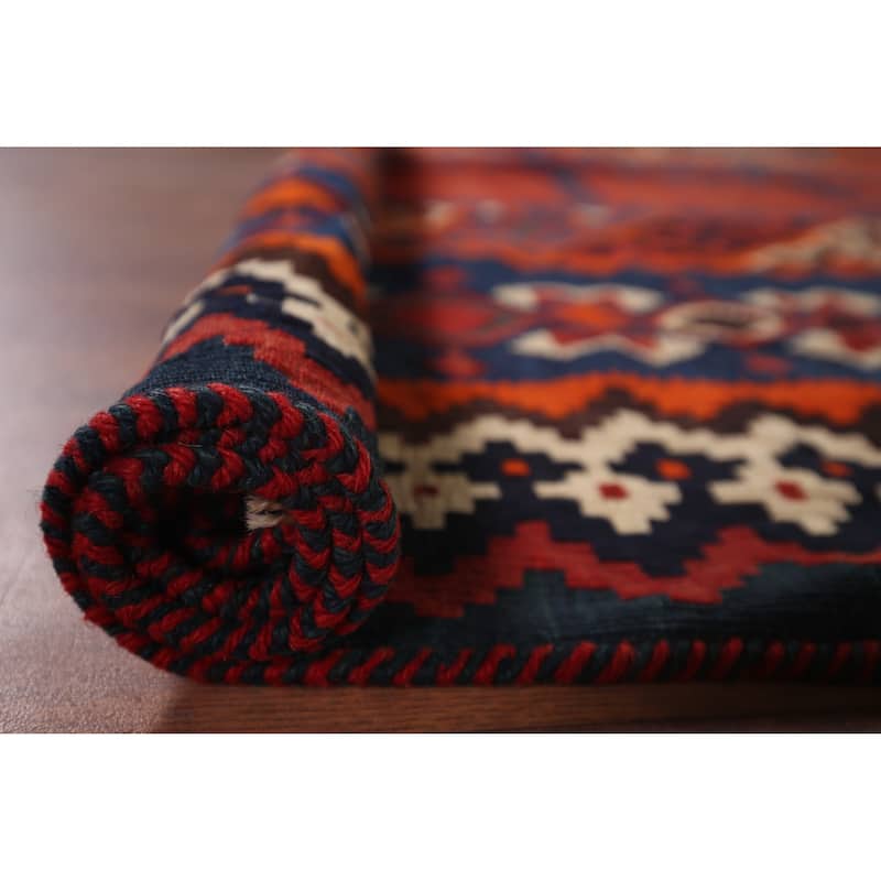 Vegetable Dye Kilim Qashqai Persian Vintage Hand-Woven Wool Carpet - 5'4"x 8'8"