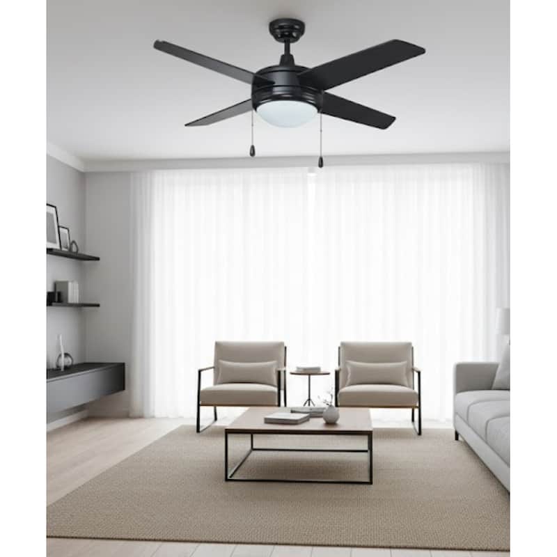 52" Europa IV 4-Blade Ceiling Fan Black Finish with Integrated LED Light