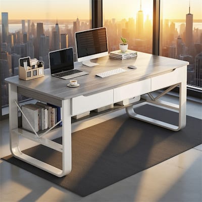 55.12" Rectangle Desk In Grey White