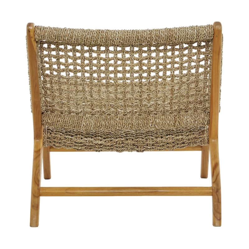 Teak Wood Handmade Accent Chair with Woven Cane Seat - Light Brown - Roche River Decor