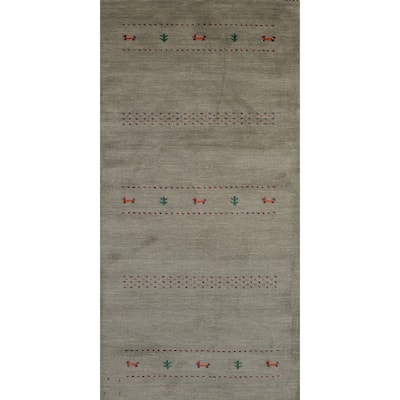 Hand Knotted Oriental 100% Wool Carpet Tribal Animal Pictorial Green Gabbeh Runner Rug - 6' 6'' X 2' 9''