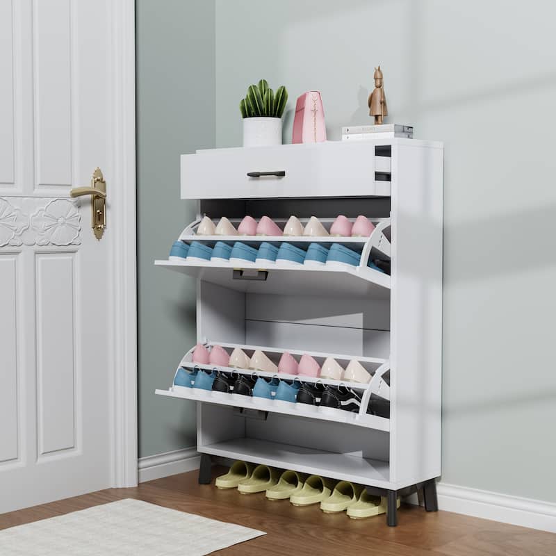 GDF Studio - Modern Shoe Storage Cabinet with 2 Flip Drawers and Hidden Organizer