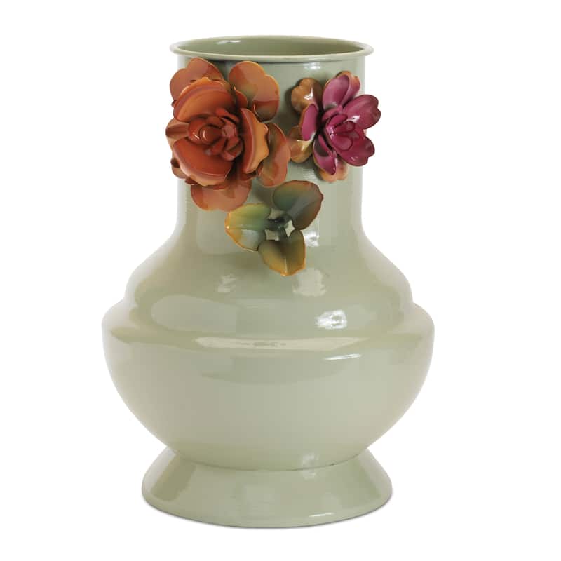 Floral Embossed Metal Vase 9.5"H