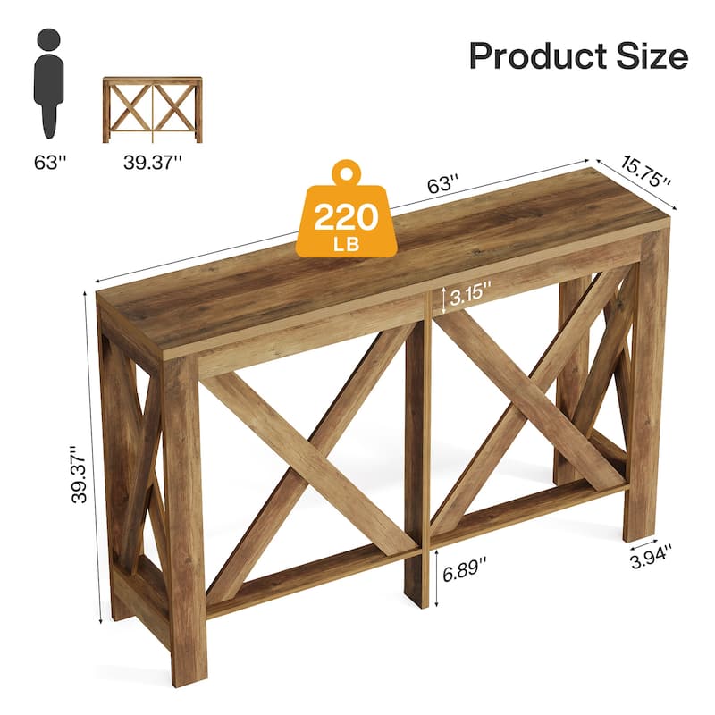 63-Inch Narrow Counter Height Bar Table with Sturdy Base - 63" L x 15.7" W x 39.37" H