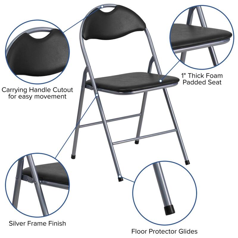 4 Pack 300 lb. Capacity Vinyl Metal Folding Chair with Carrying Handle