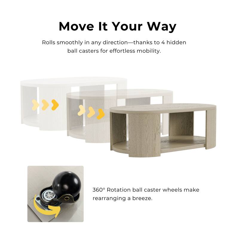 Furniture of America Piez Modern Oak Wooden Oval Cocktail Table with Casters