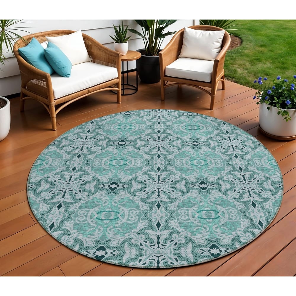 HomeRoots Medallion Transitional Rectangle Outdoor Rug