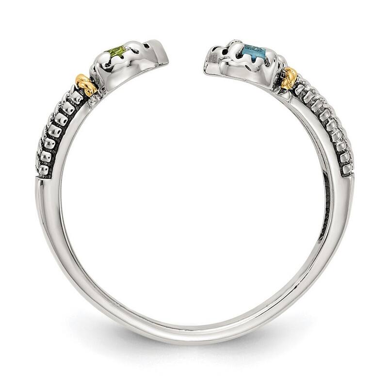 Curata 925 Sterling Silver With 14k Accent Light Swiss Blue Topaz and Peridot Ring