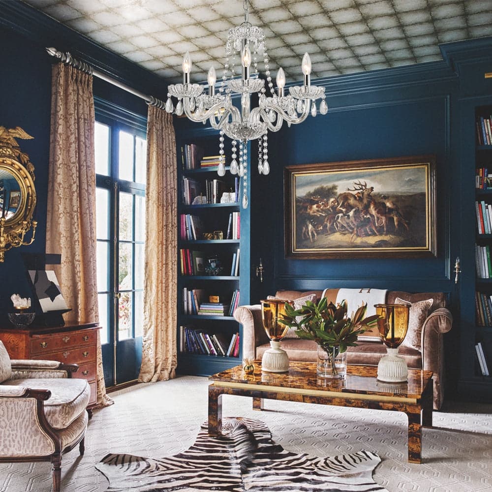 French Glam 5-Light Candle-Style Crystal Chrome Chandelier - 21.3in