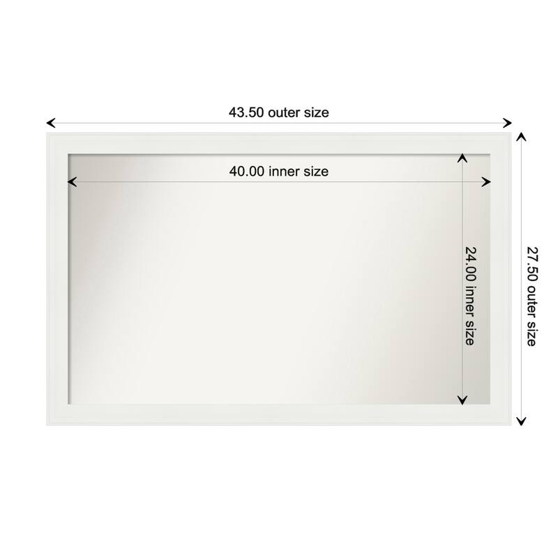 Vanity White Narrow Framed Non-Beveled Custom Wall Mirror, Bathroom Vanity Mirror - Outer Size: 43.5 x 27.5