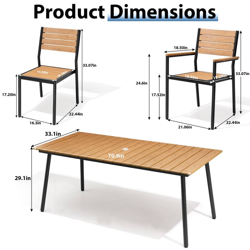 VredHom 7/9-Piece Outdoor Patio Aluminum Dining Table with Stackable Chairs Umbrella Hole