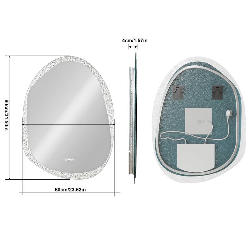 Irregular Crystal Edge Smart LED Bathroom Mirror 3 Colors Dimmable Light