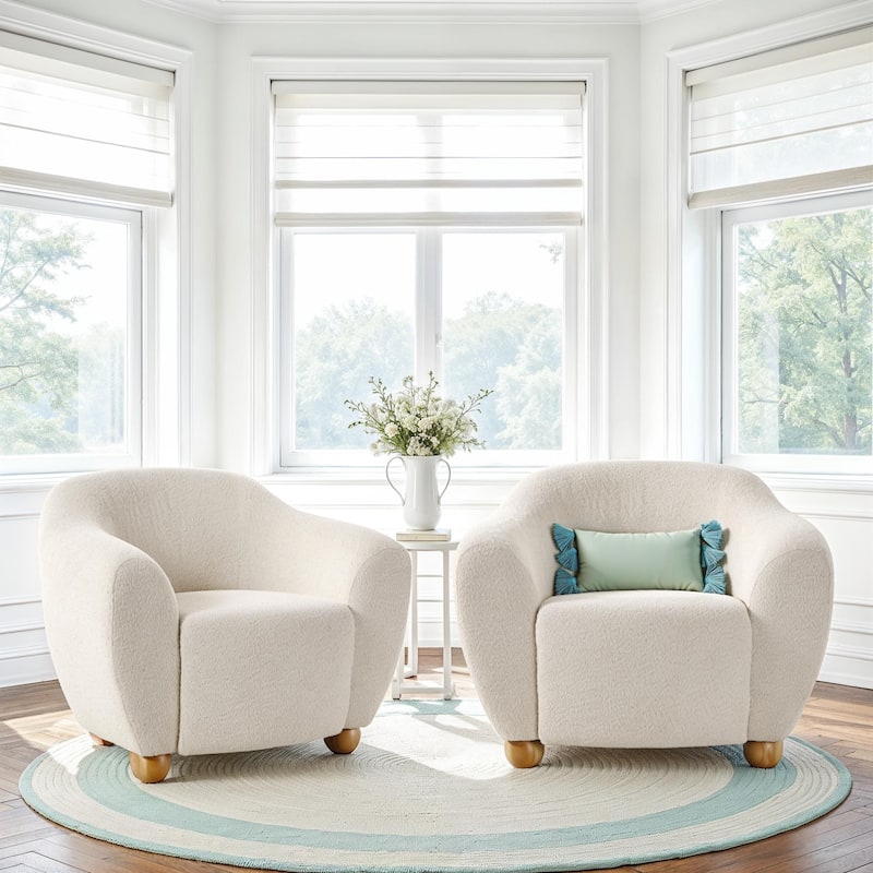 Walker Edison Contemporary Boucle Lounge Accent Chairs (Set of 2) - Ivory