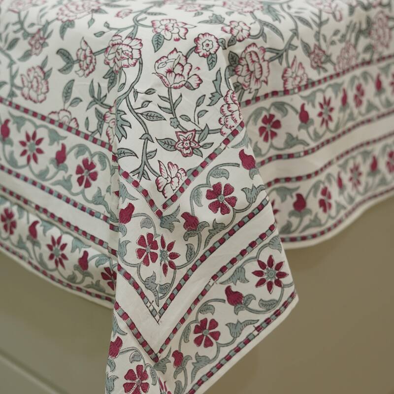 Fabdivine Handmade Block Print Flat Sheet or Bed Sheet Cotton Fabric Floral Home Decor