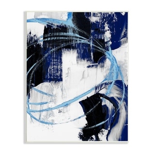 Stupell Energetic Blue Indigo Line Abstraction Chaotic Shapes Wood Wall ...