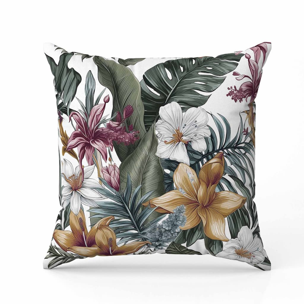 Rainforest Reverie Faux Suede Reversible Throw Pillow White and Multi