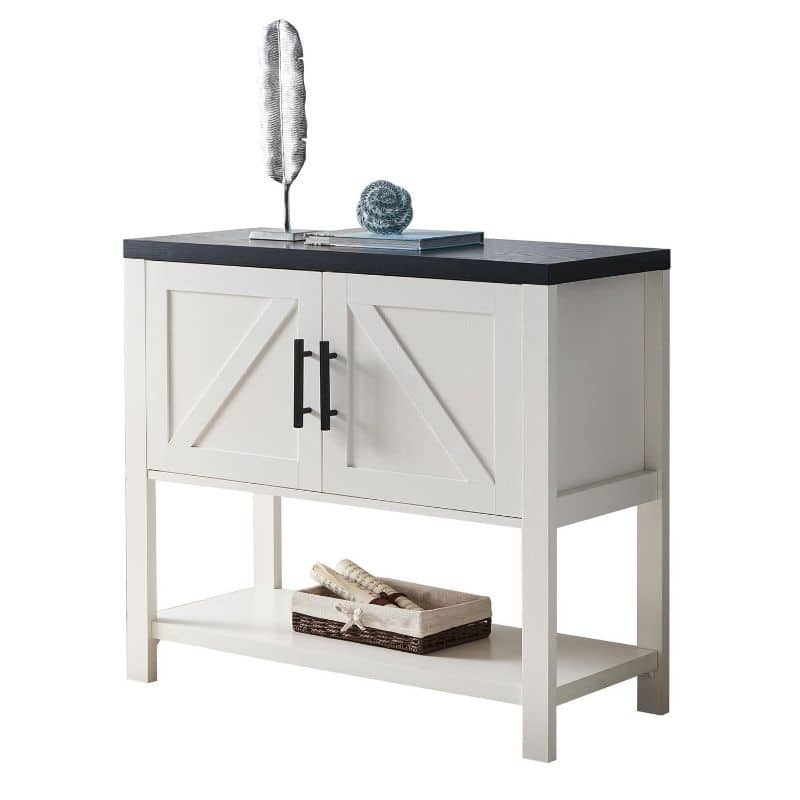 Modern 2 Drawer Wooden Storage Console Table - 35.5 inches W x 15.5 inches D x 32 inches H - White/Black