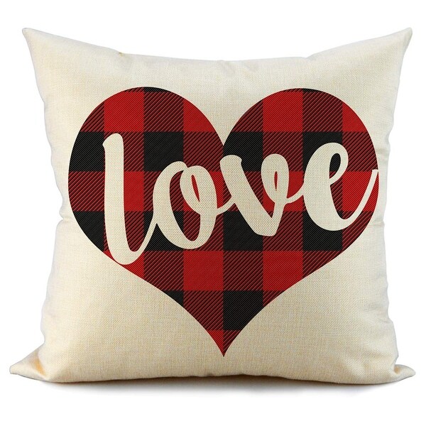 Red and Black Buffalo Check Plaid Love Pillow Covers - Multi-Color