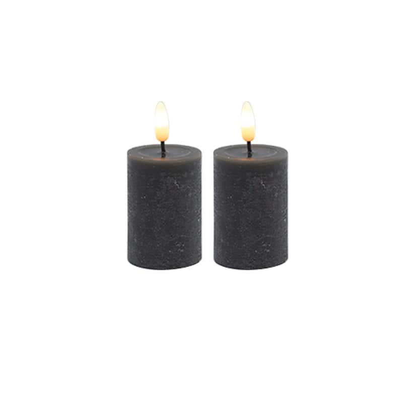 Battery Operated 3D Flame LED Pillar Candles - 2.5" - Gray - Set of 2