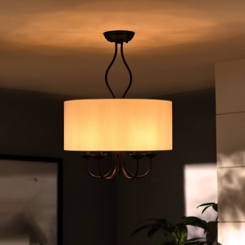 5-Light Linen Semi Flush Mount Light - Matte Black