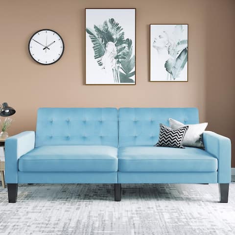 Velvet Upholstered Futon Sofa Bed Modern Convertible Folding Futon Lounge Couch for Living Room