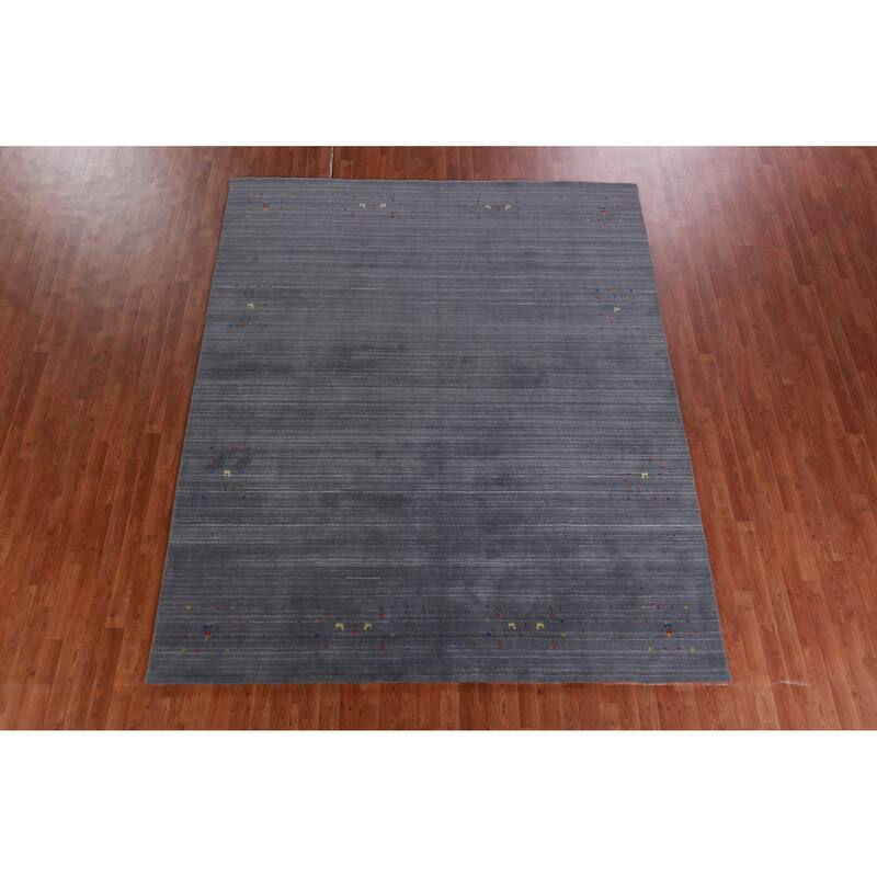 Hand Knotted Oriental 100% Wool Carpet Tribal Tribal Greys & Charcoal Gabbeh Area Rug - 10' 1'' X 8' 3''