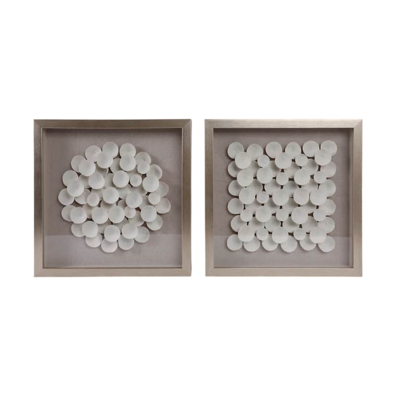 Resin Dimensional Petal Canvas Wall Art (Set of 2) - 20" White - Wood - Brown - 20" x 20" x 2"