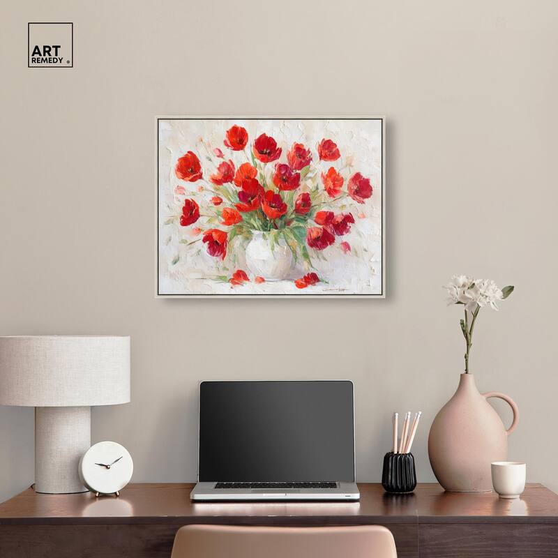 Red Blooms in a Vase Canvas by Art Remedy